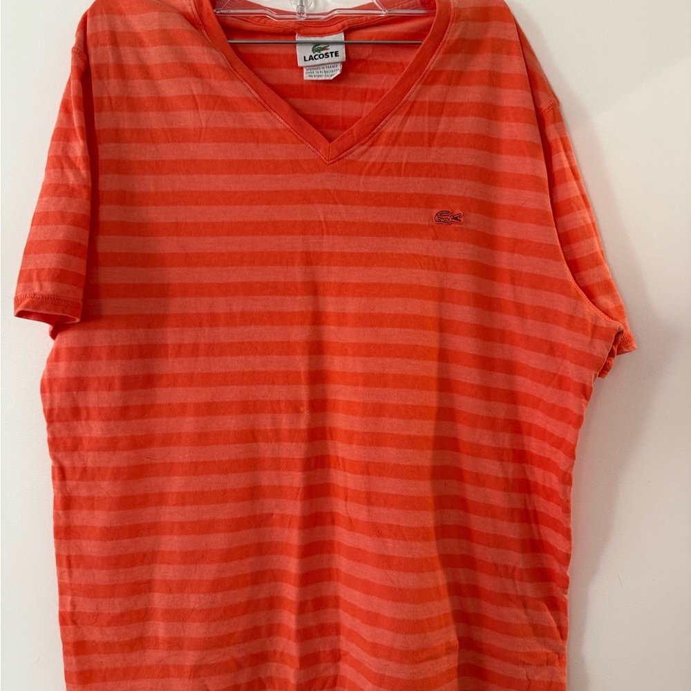 Lacoste Men's V-Neck Orange Striped Tee